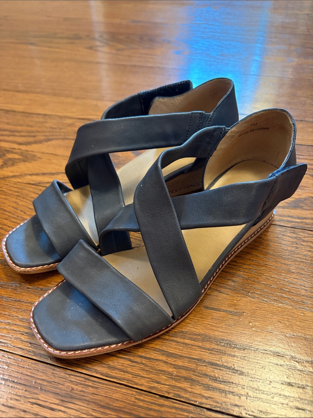 Vaneli Black Crisscross Wedge Sandals